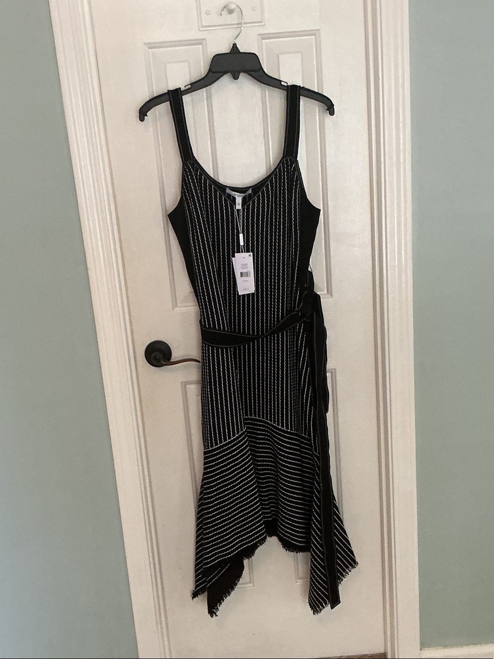 Crosby Derek Lam Black and White Striped Asymmetrical Midi Dress